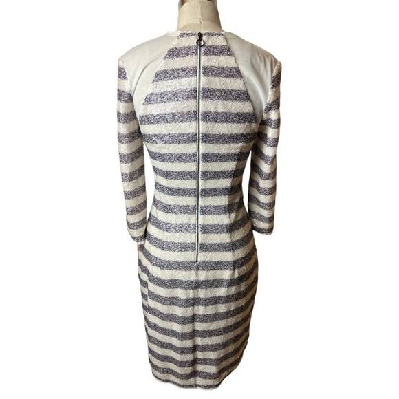 Rachel Roy Indigo Ivory Dark Sequins Stripe 3/4 Sleeve Dress Women's Size 6 NWT - Picture 3 of 6